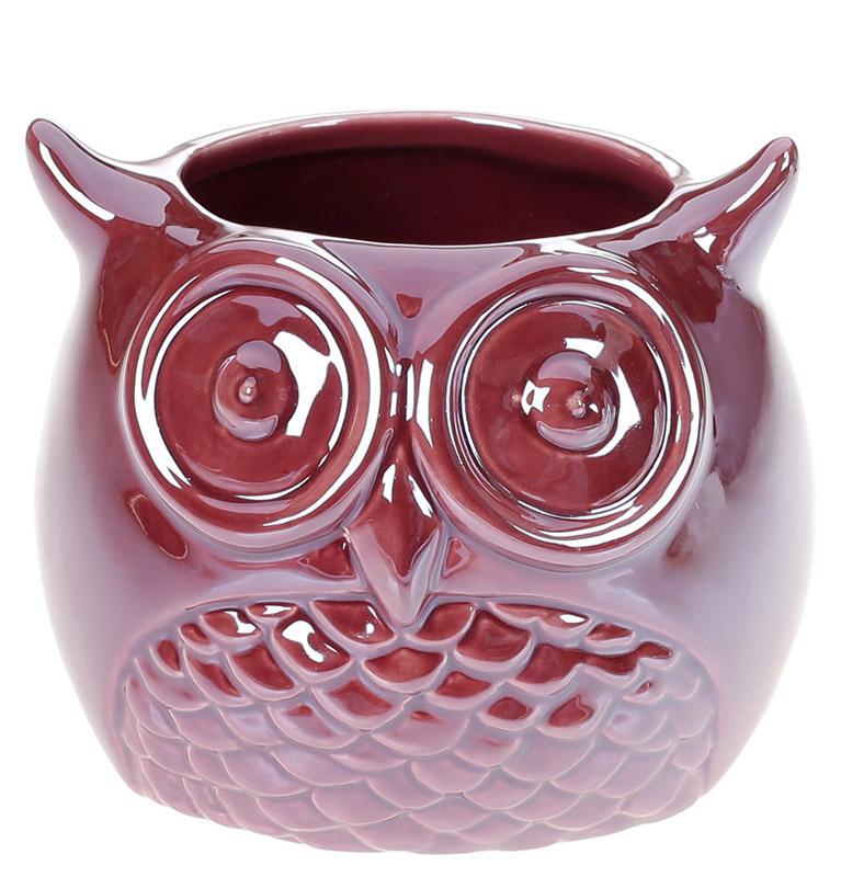 Ваза керамічна Сова 10 см Перлинний/Бордовий (BD-733-375)