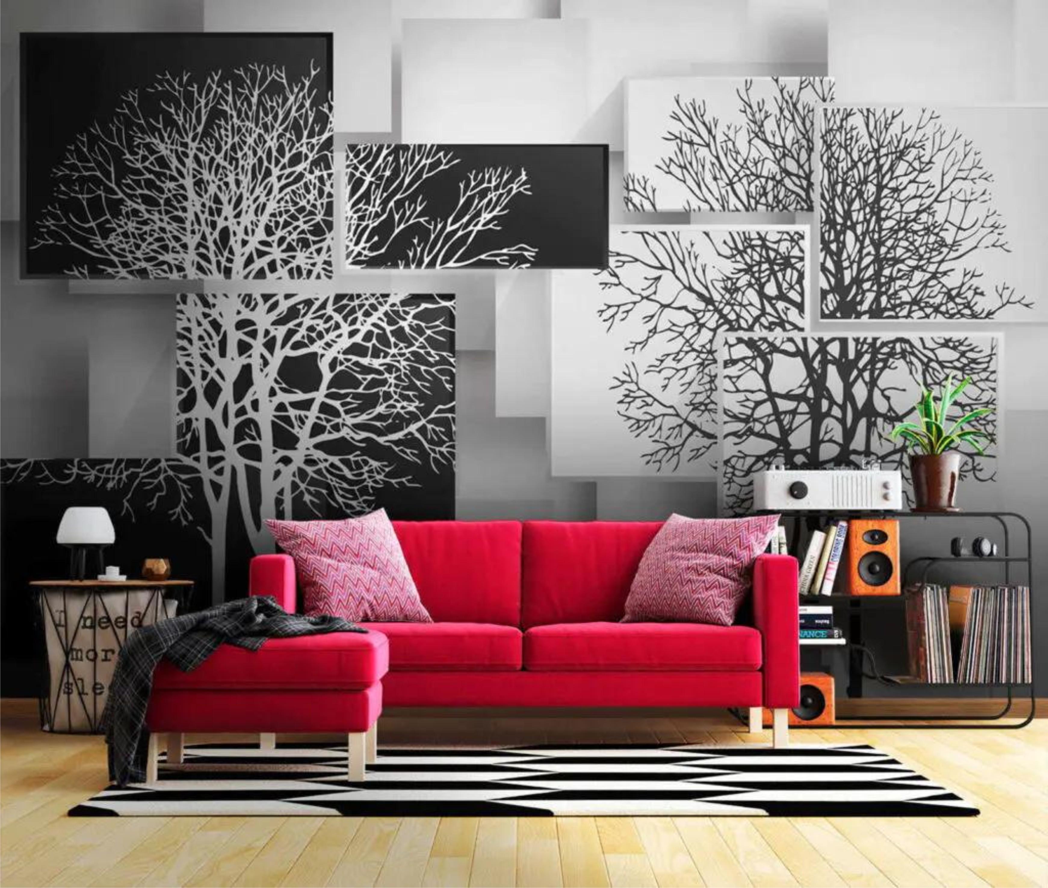 Фотообои Черно-Белый квадраты с деревьями Черный (000284)