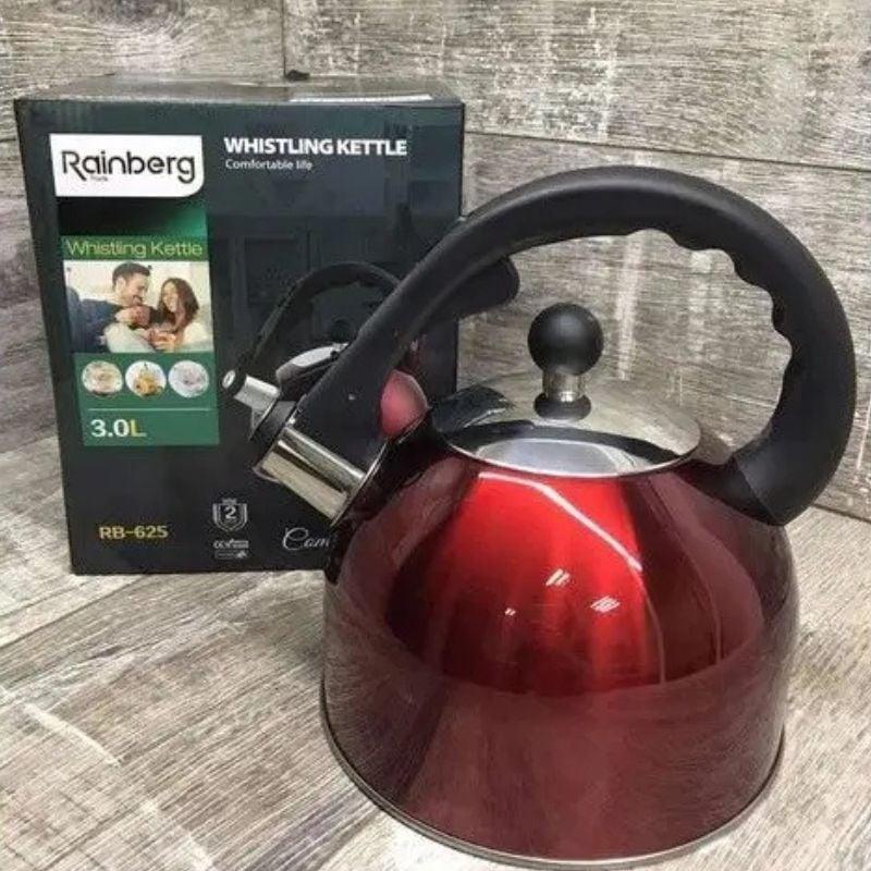 Чайник Rainberg RB-625 нержавіюча сталь зі свистком 3 л Red (26202616) - фото 2