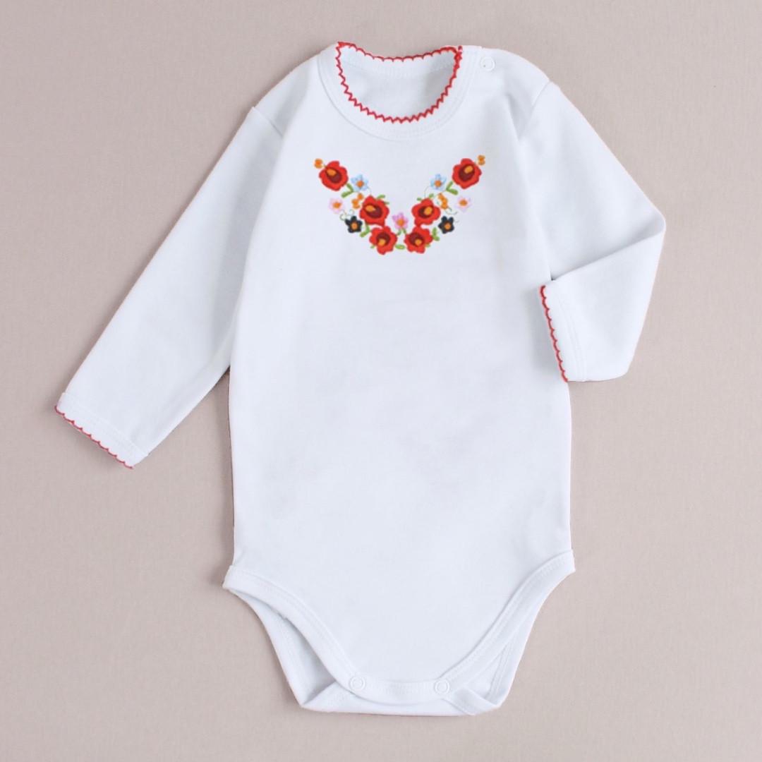 Боди для девочки с вышивкой Цветы 74 см 6-9 мес Белый (1705998595)