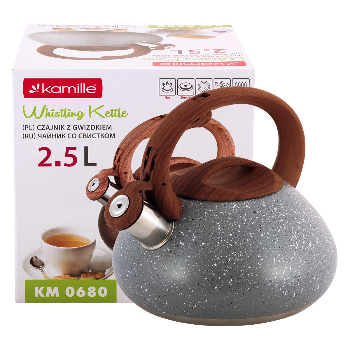 Чайник Kamille KM-0680 из нержавеющей стали со свистком и бакелитовой ручкой 2,5 л Серый (1883389196)