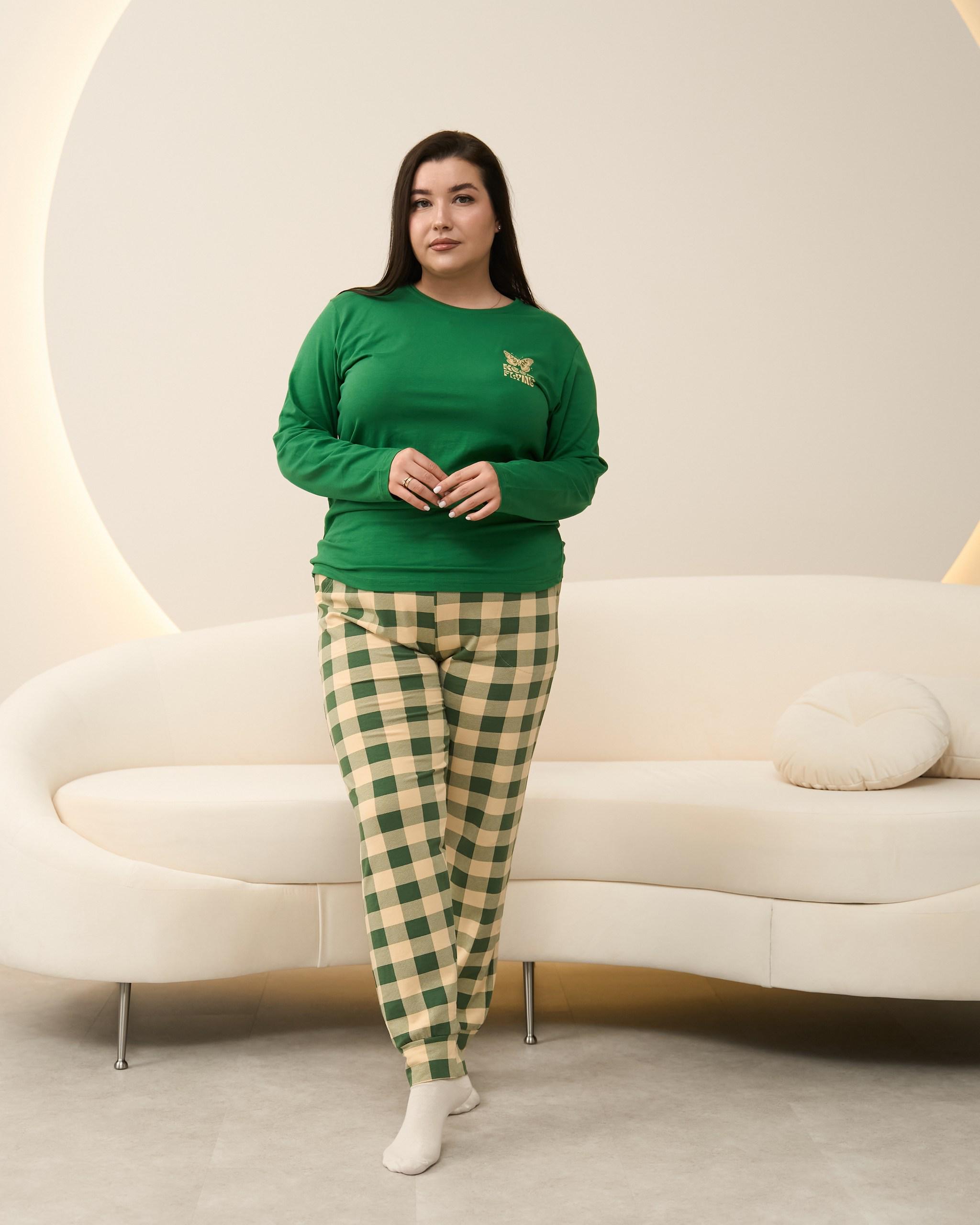 Пижама батальная со штанами в клетку 30080 5XL Зеленый