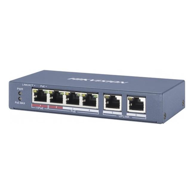 Коммутатор неуправляемый Hikvision DS-3E0106HP-E POE 4 порта