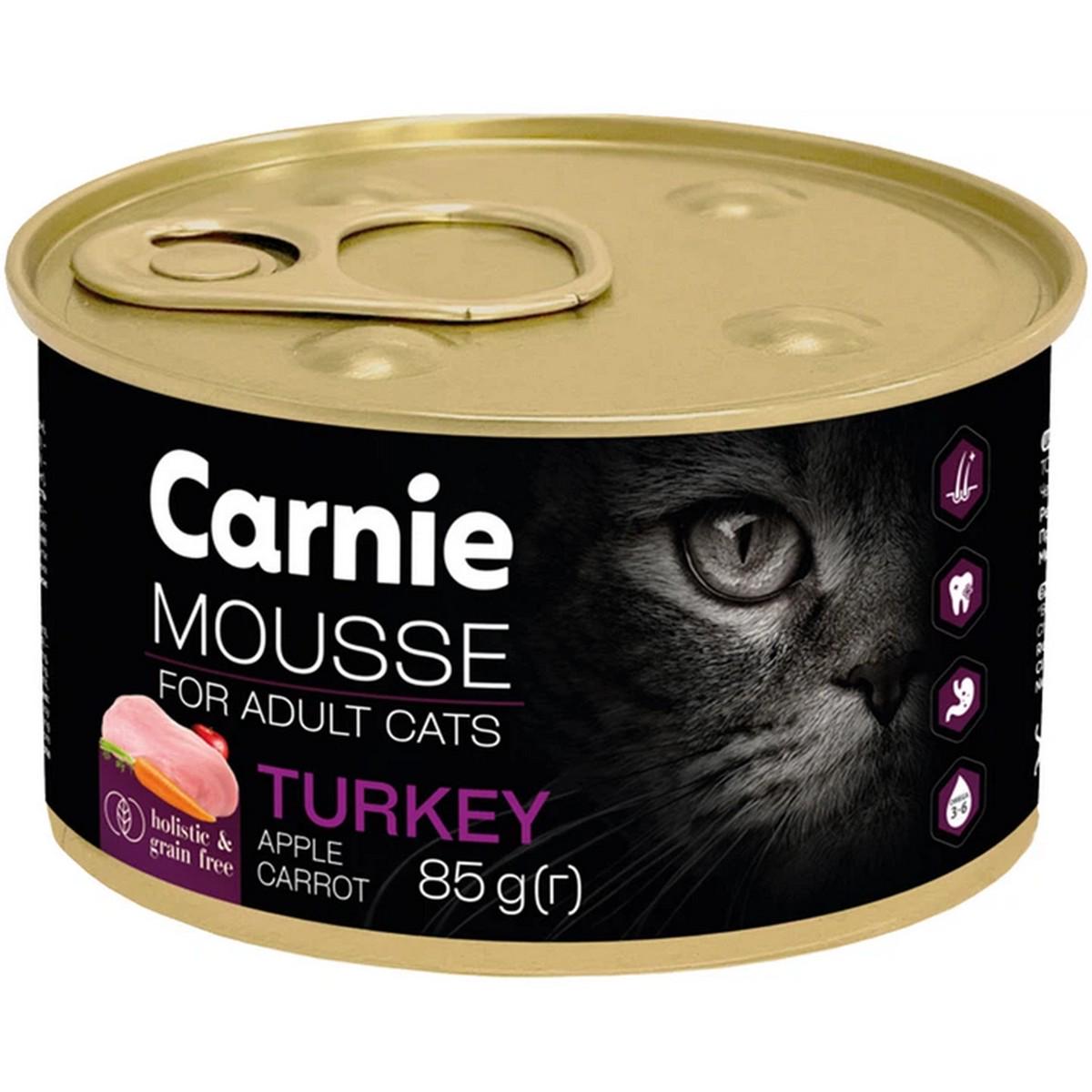 Мусс мясной Carnie с индейкой яблоком морковью и желе для взрослых котов 85 г