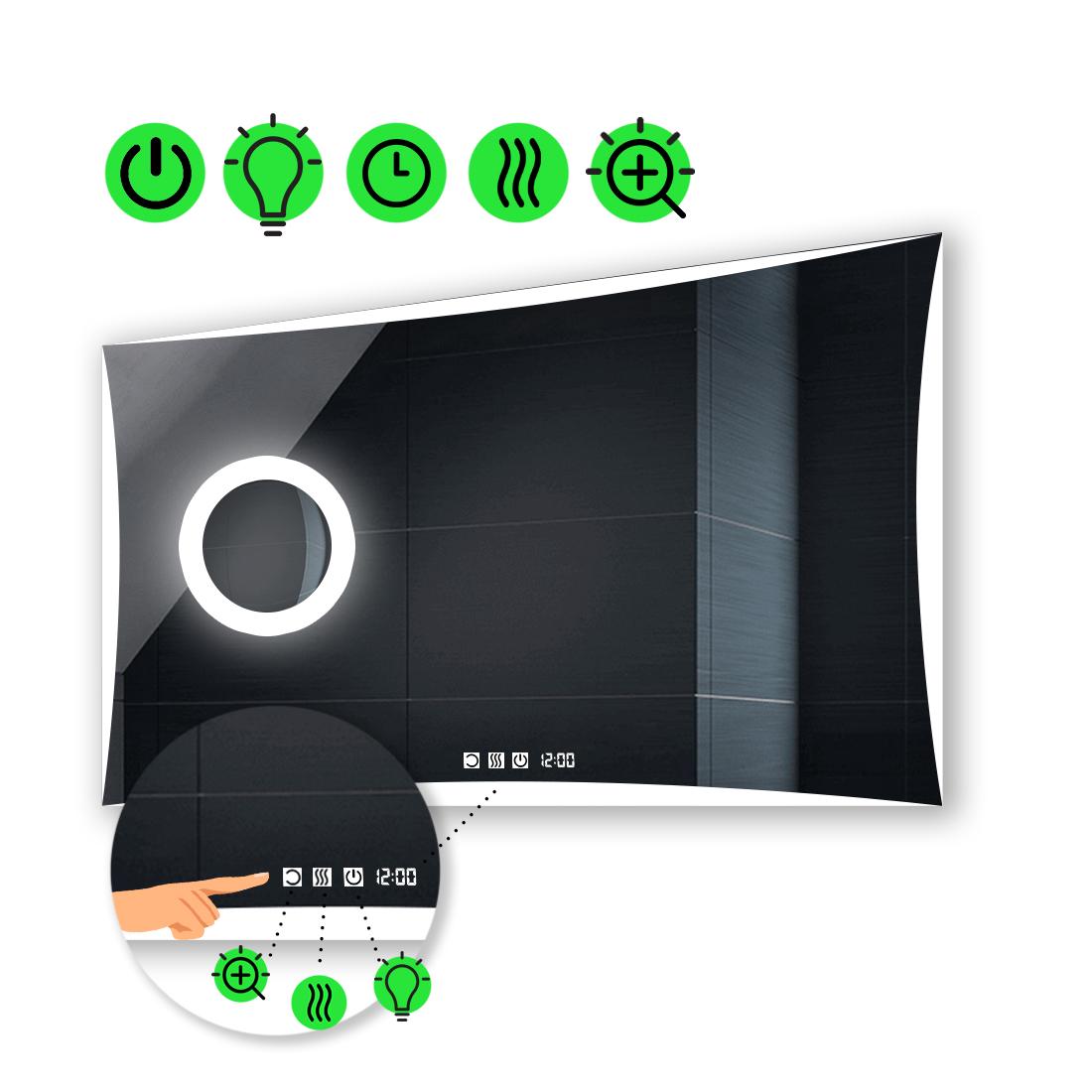 LED-зеркало 70x60 см с тремя сенсорами/часами/подогревом и линзой с подсветкой Amado (Amadog09)