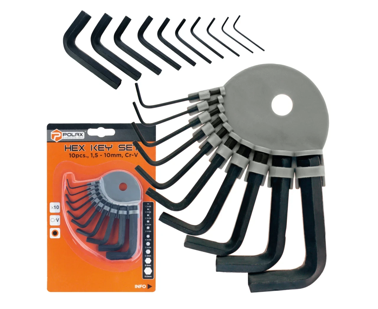 Набір шестигранних ключів Polax Г-подібних на кільці 1,5-10 мм 10 шт. (25-011) - фото 3 Набір шестигранних ключів Polax Г-подібних на кільці 1,5-10 мм 10 шт. (25-011) - фото 3