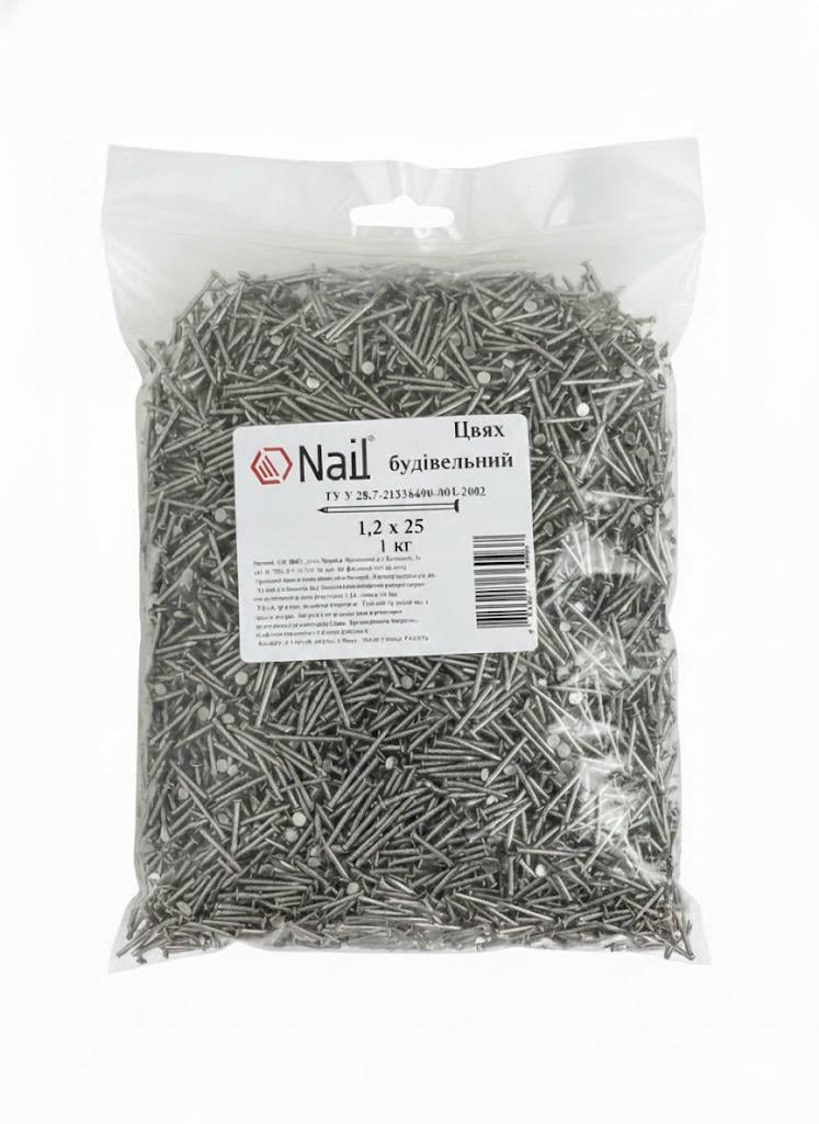 Гвозди строительные Nail 1,2х25 DIN 1151 бп упаковка 1 кг (405123)
