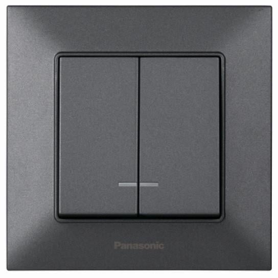 Выключатель Panasonic Arkedia Slim 2-кл с подсветкой Дымчатый (15598-е)