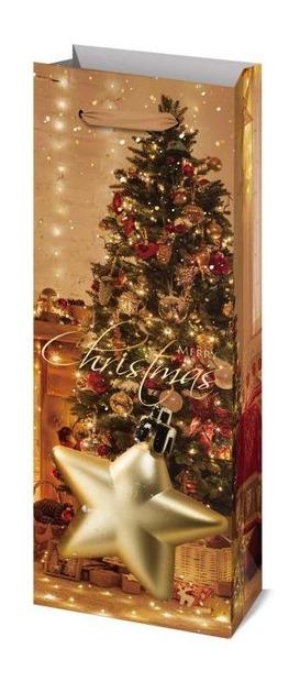 Пакет новорічний паперовий під пляшку 36х11х11 см (R96598)