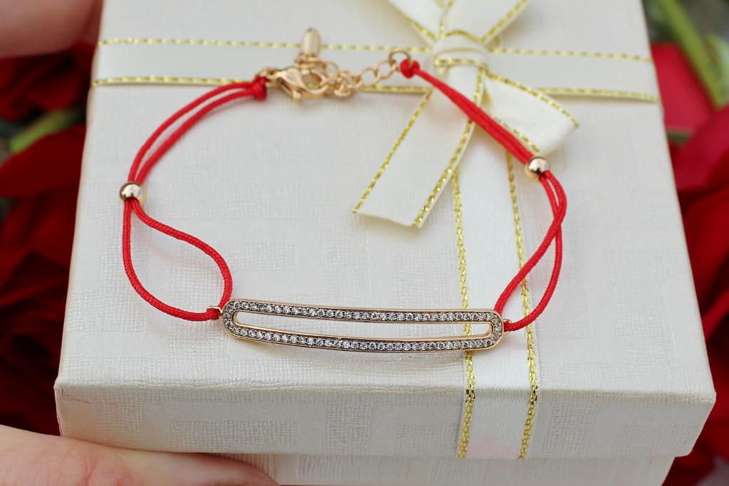 Браслет Xuping Jewelry Червона нитка з пластиною з каміння 17 см 3 мм/добавка ланцюга 3 см Золотистий (1116323999)