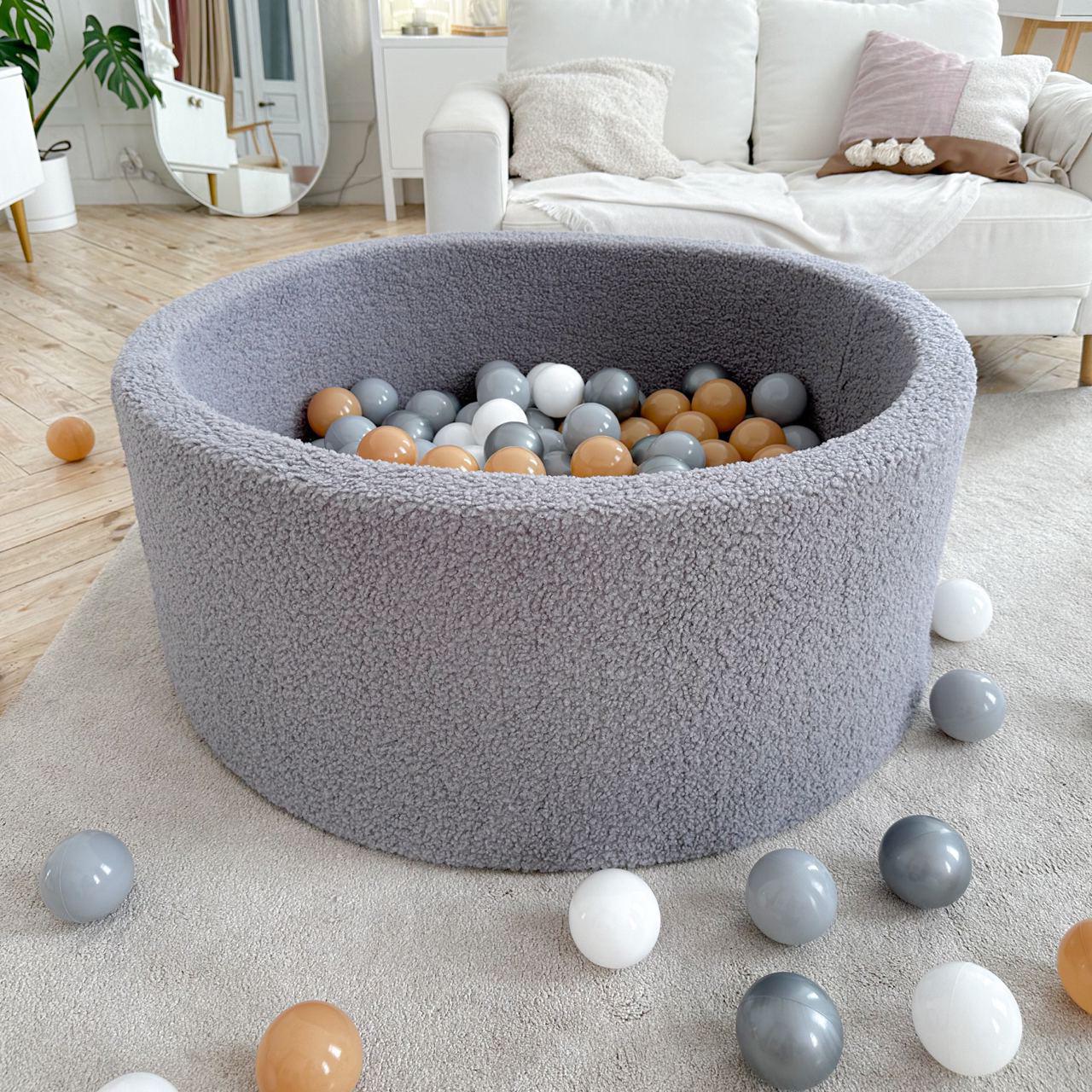 Бассейн сухой для ребенка мягкий Тедди с шариками 100 шт. 100х40 см Серый