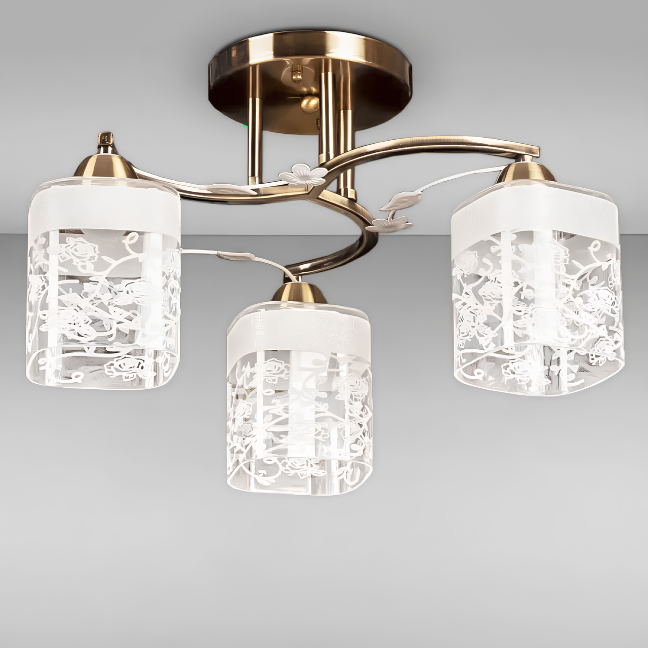 Люстра Svet на три плафона с узорами под лампы Е27 Бронзовый/Белый (SH-67011/3 AB+WT)