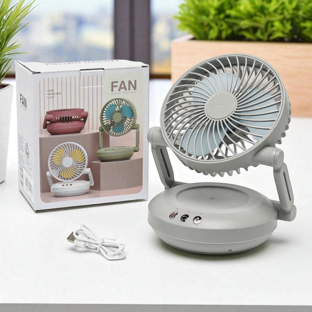 Настольный вентилятор на аккумуляторе USB Type-C 1200 мАч 3 скорости LED подсветка Серый (27418479) - фото 2