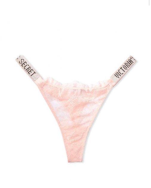 Трусики Victoria's Secret Bombshell Shine Strap Lace Thong Panty зі стразами M Рожевий (1984113980)