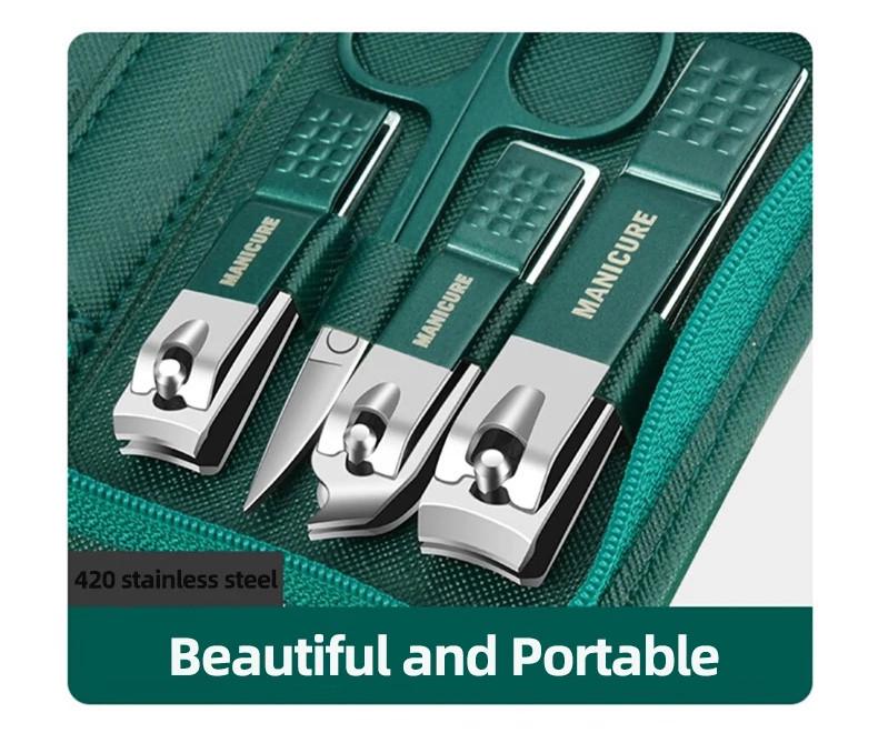 Манікюрний набір з нержавіючої сталі 9 пр. зі шкіряним чохлом Зелений - фото 2