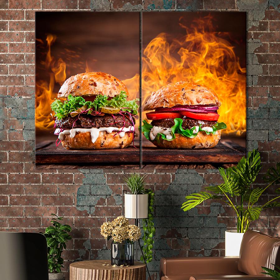 Настенний декор Два бургера на фоне пламени 111x81 см (A305-2)