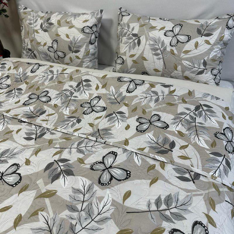 Набор покрывало стеганое 200x230 см/2 наволочки 50x70 см с бабочками Серый (PS-1-2)