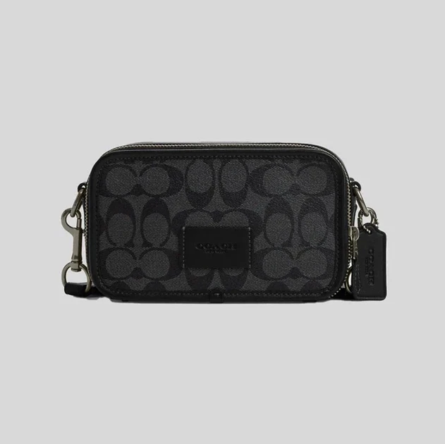 Сумка мужская кросс-боди Coach Signature Canvas Camera Bag Черный/Темно-серый