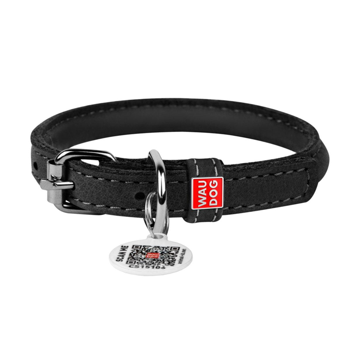 Нашийник для собак Waudog Soft Круглий шкіряний 8 мм x 20-25 см Чорний