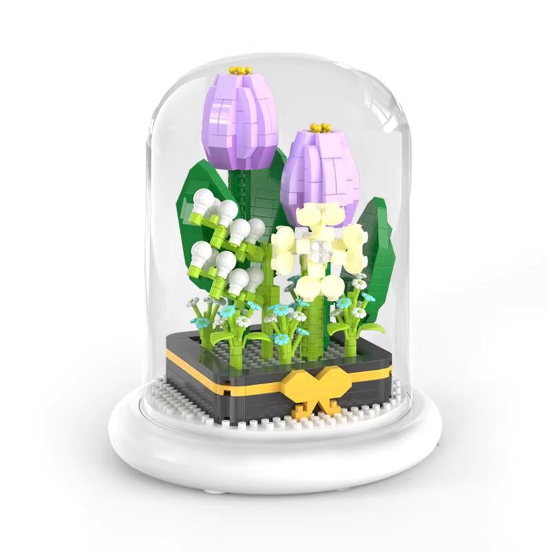 Конструктор-ночник Цветок в колбе с подсветкой Тюльпан 620 дет.