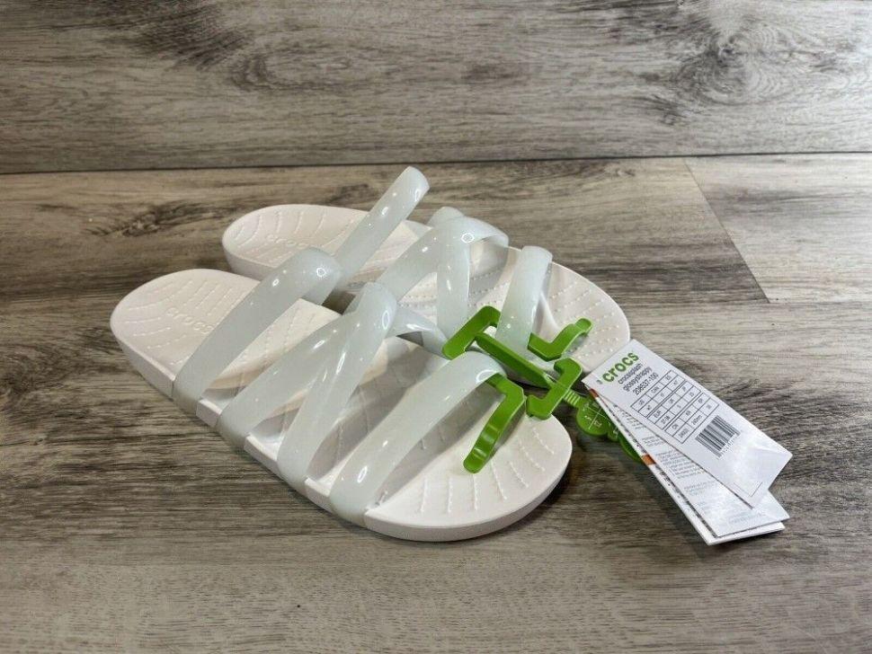 Шльопанці жіночі утеплені Crocs Splash Glossy Strappy Slide р. 37-38 Білий (14817) - фото 9