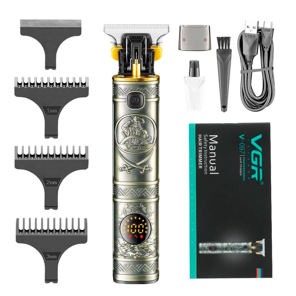 Триммер аккумуляторный VGR V-097 с 4 насадками и LED дисплеем Platinum (2446867718)