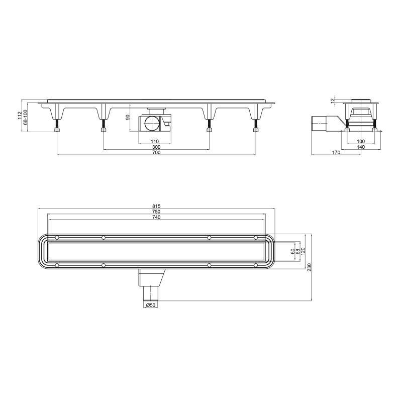 Душевой трап Q-tap ​​Standard BLA50800304 линейный 68-108 мм - фото 2