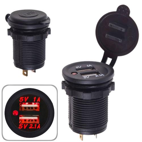 Автомобильное зарядное устройство 2 USB 5V2.1A 5V2.1A 12-24V врезное в планку (54394 USB-12-24V 4,2A RED)