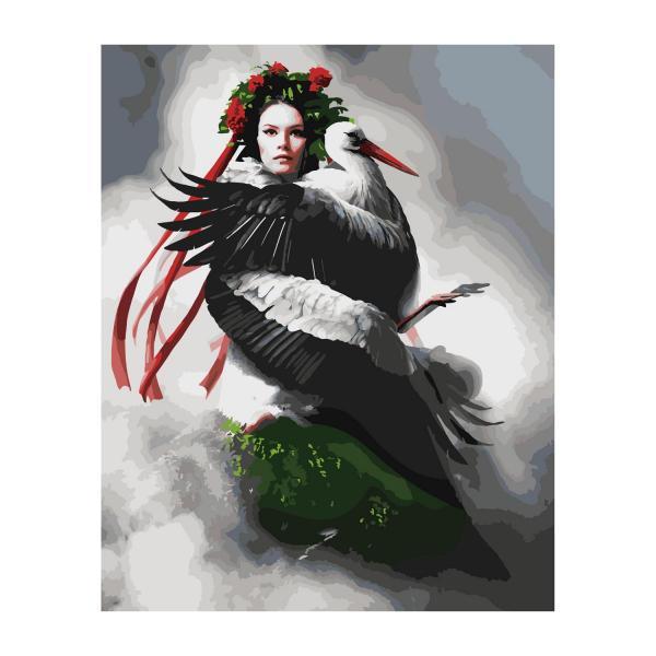 Набор для росписи по номерам Strateg Девушка с аистом 40х50 см (VA-2870-mt)