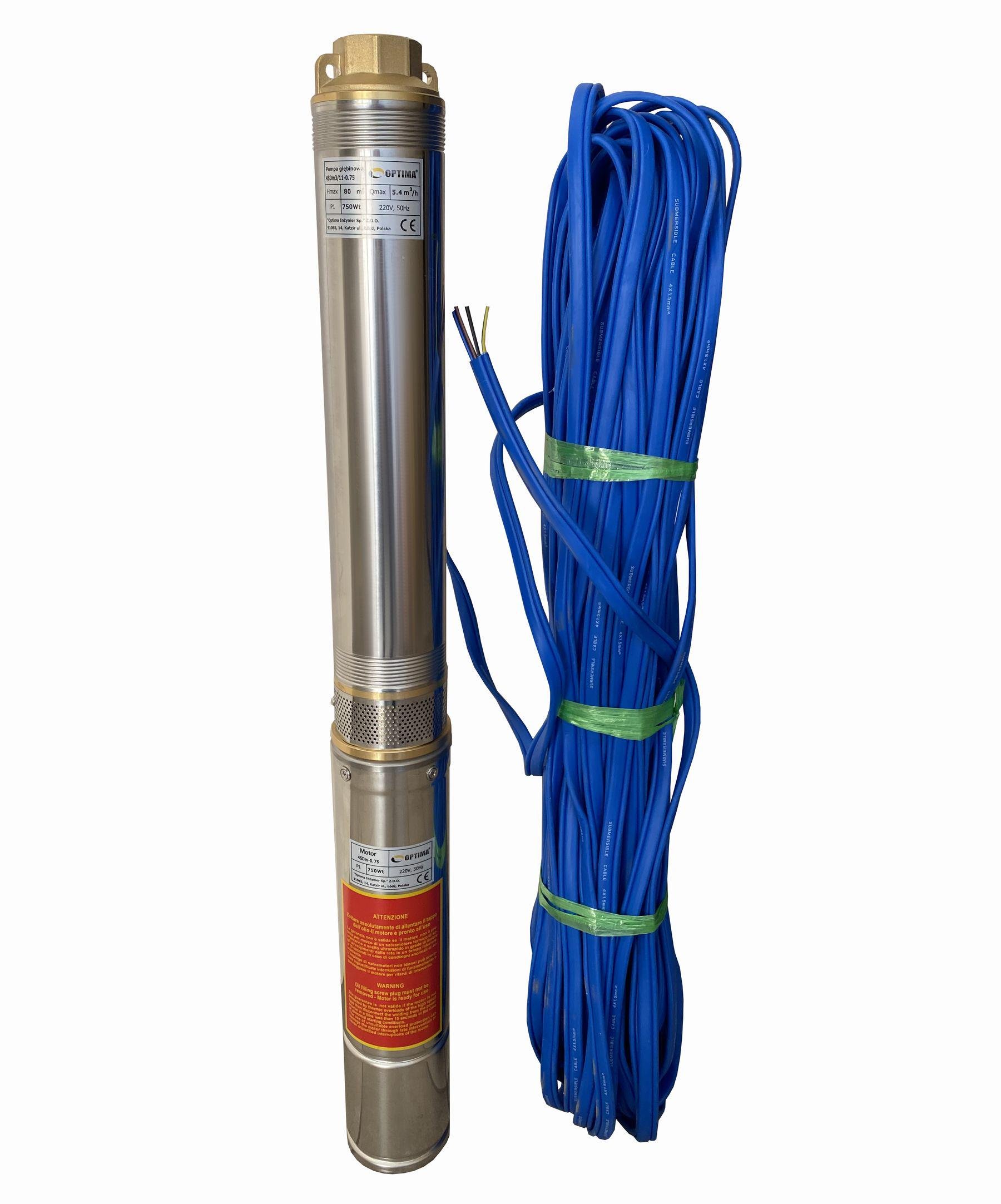 Насос свердловинний Optima 4 SDm 3/11 0,75 кВт 80 м з підвищеною стійкістю до піску + пульт + кабель 50 м