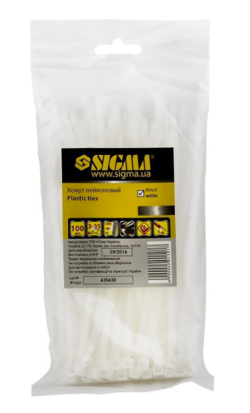 Хомут нейлоновый Sigma 7,9x350 мм 50 шт. Белый (2501371)