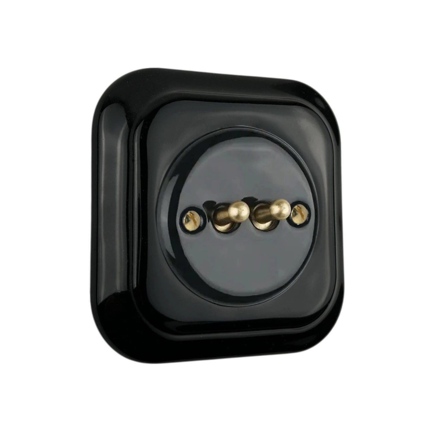 Вимикач ретро керамічний Keruida тумблерний 2-клавішний прихованого монтажу з квадратною рамкою Чорний