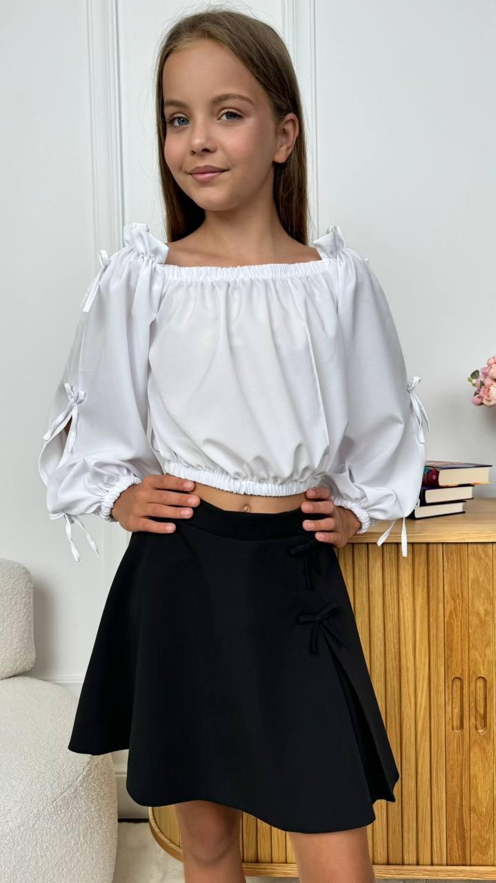 Блузка школьная на девочку Madlen на резинке с длинными рукавами 152 см Белый