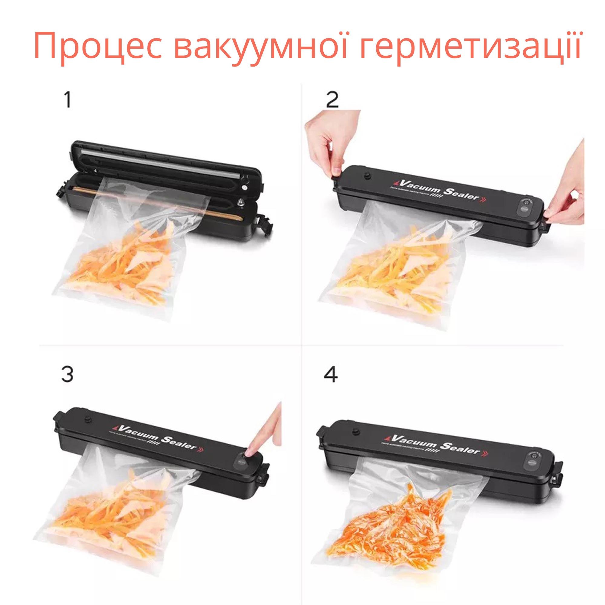 Побутовий вакуумний пакувальник продуктів Vacuum Sealer з функцією запаювання пакетів Чорний (65449) - фото 7