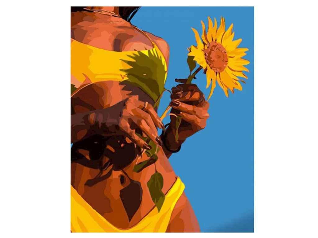 Картина по номерам Strateg Девушка с подсолнухом 40х50 см (GS716)