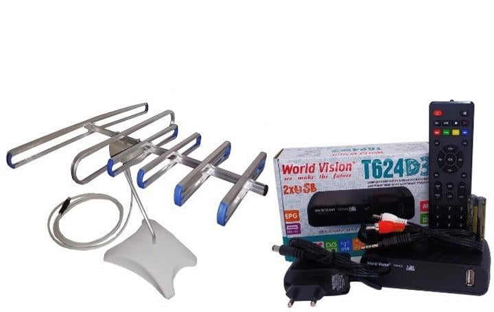 Тюнер WV World Vision T624D3+/антенна комнатная SUPER с тв-кабелем Тюнер WV World Vision T624D3+/антенна комнатная SUPER с тв-кабелем