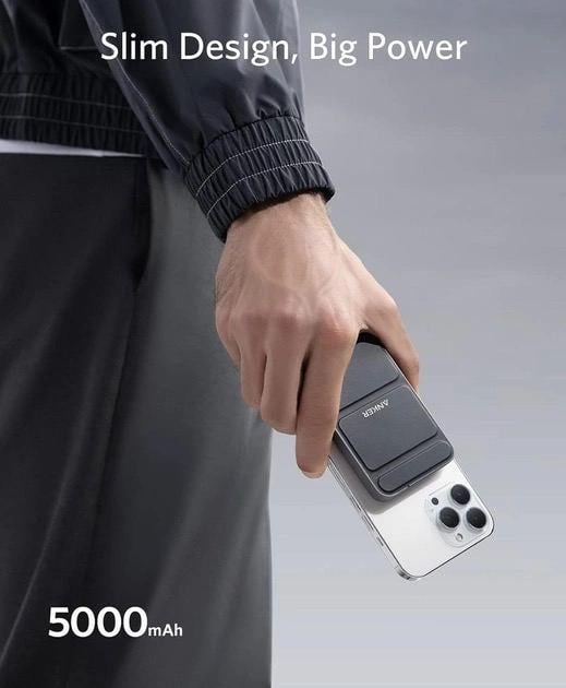 Повербанк Anker 622 MagGo 5000 mAh 12W з бездротовою зарядкою та підставкою Чорний (A1611) - фото 3