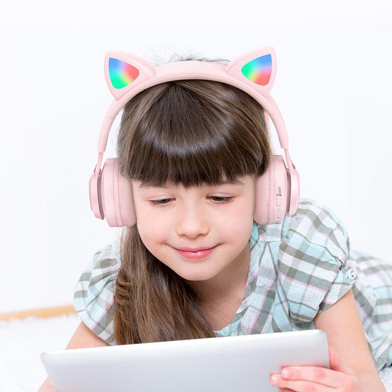 Навушники Bluetooth Hoco Cat Ear Kids W39 Рожевий (73a37ff0) - фото 2