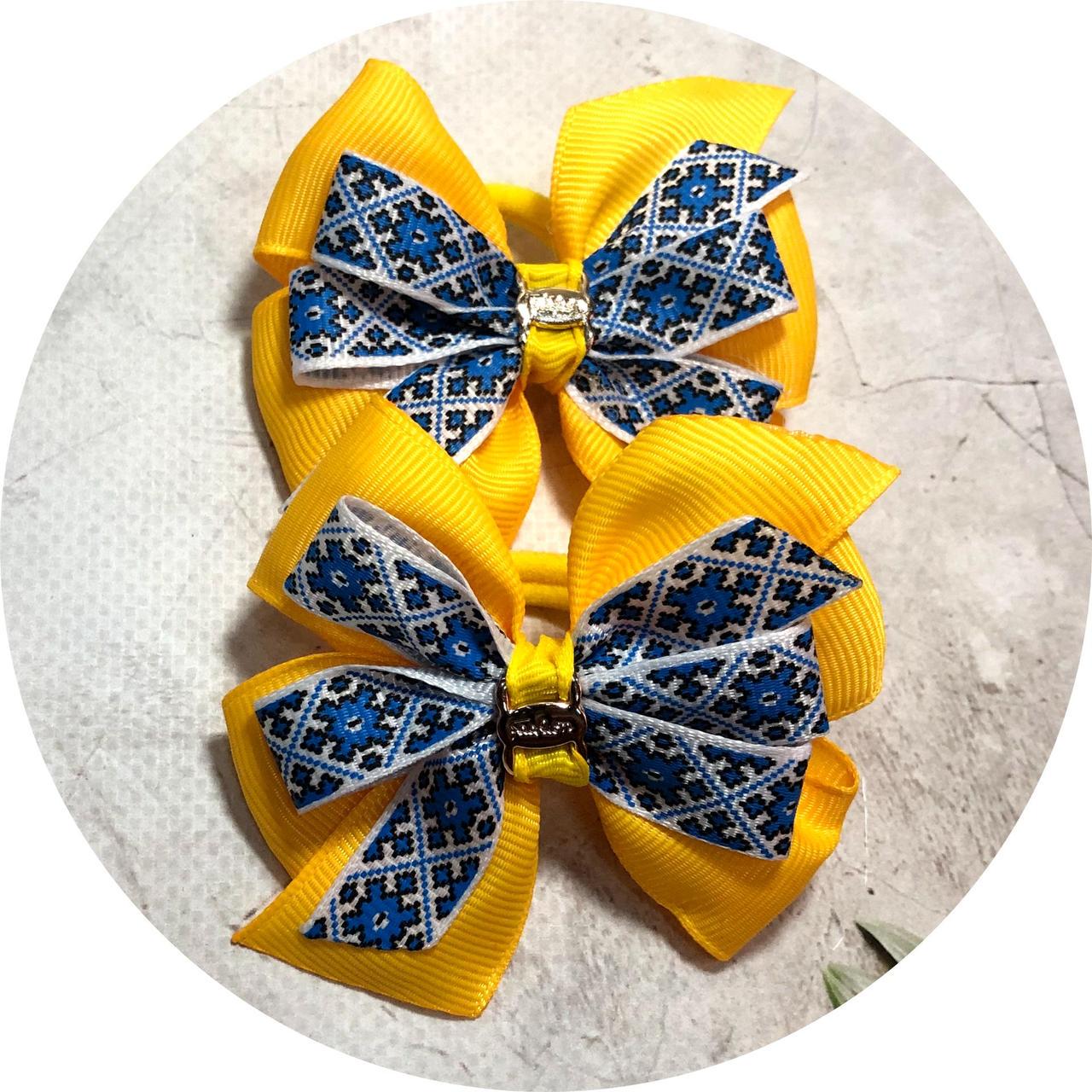 Бантики детские на резинке Украинский орнамент 7 см 2 шт. Желто-синий (11488) Бантики детские на резинке Украинский орнамент 7 см 2 шт. Желто-синий (11488)