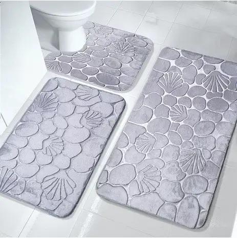 Набір килимків для ванної та туалету Морський пляж з ефектом пам'яті 3 шт. Сірий (7802522) - фото 3