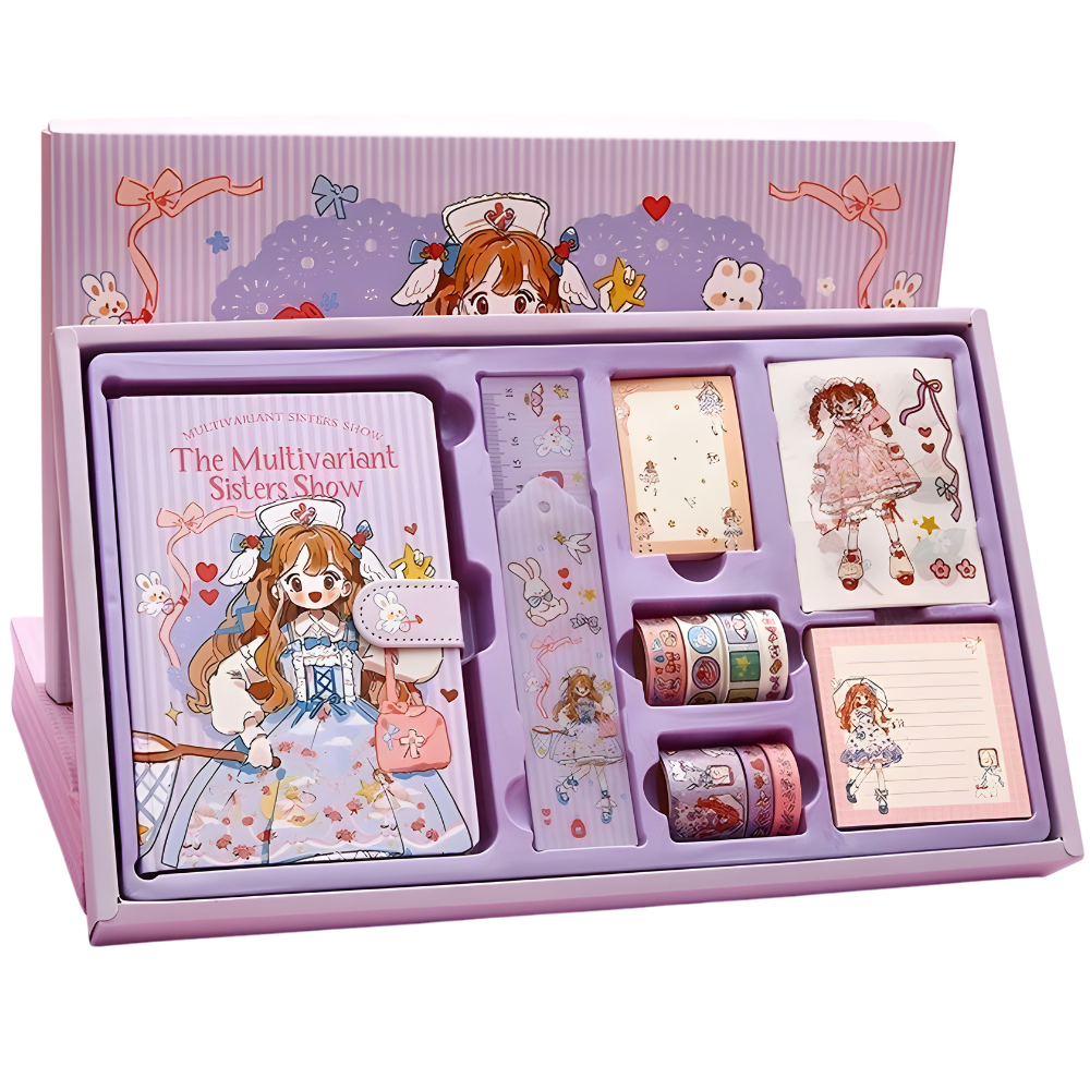 Набір блокнот з канцелярським приладдям дитячий в подарунковій упаковці для дівчаток 390х240 см Фіолетовий Набір блокнот з канцелярським приладдям дитячий в подарунковій упаковці для дівчаток 390х240 см Фіолетовий