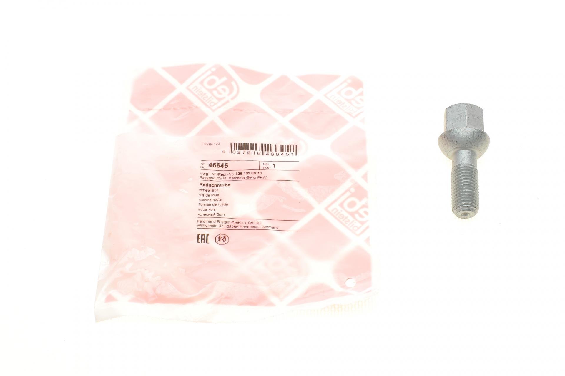 Болт колеса FEBI BILSTEIN Mercedes S-class W126 79-93/123 76-87 M12x1,5 мм - (46645)