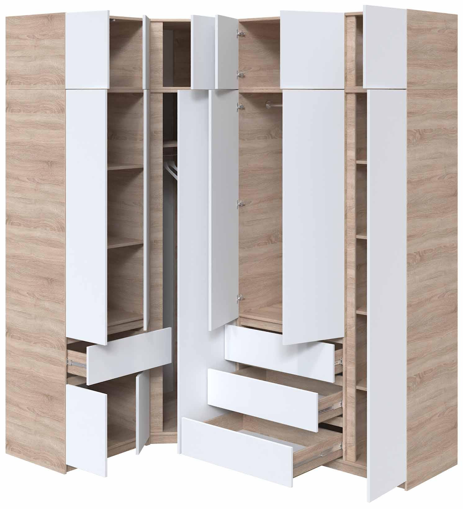 Стенка-шкаф угловой Мастер Форм Брайт 1450/2050х520х2400 мм Дуб сонома/Белый (32914) - фото 2 Стенка-шкаф угловой Мастер Форм Брайт 1450/2050х520х2400 мм Дуб сонома/Белый (32914) - фото 2