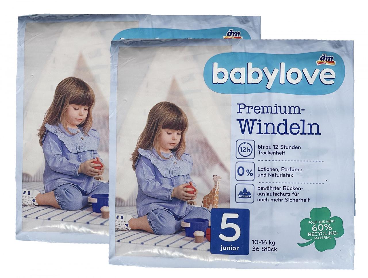Підгузки дитячі одноразові Babylove Premium 5 Junior 10-16 кг 72 шт. (1891323217)