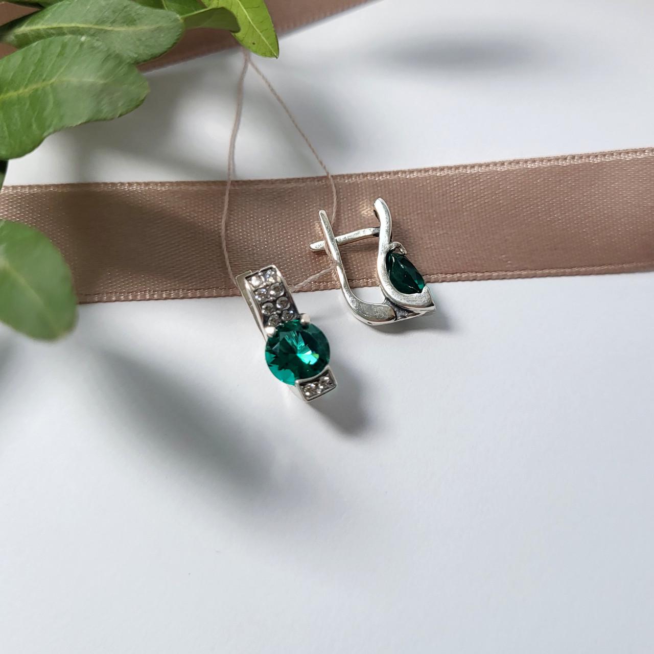 Серьги Палочки с камнем морской волны 925 пробы 3,20 г (2222)