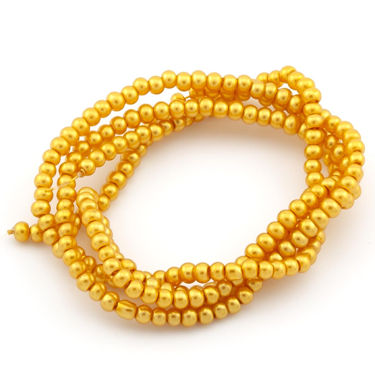Бусины стеклянные на нитке под жемчуг 3 мм 62 см 215 шт. Желтый (БЖ0003ш32)