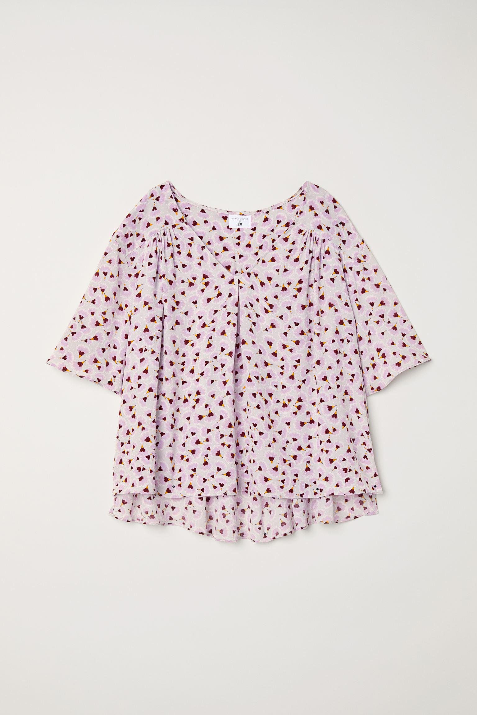 Блуза H&M Цветы р. 36 Бело-розовый (212635049)