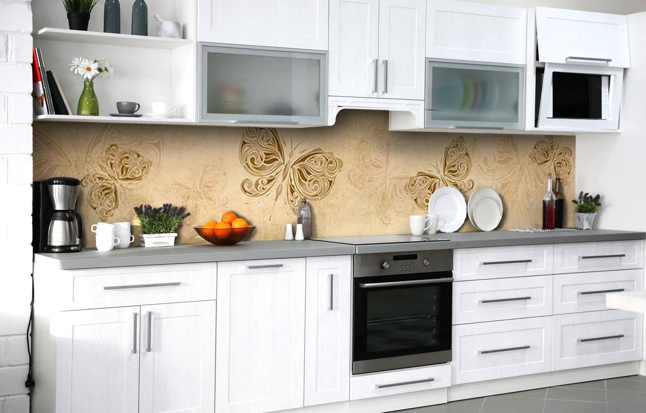 Кухонный фартук Песочные бабочки виниловый самоклеющийся 600х2500 мм Бежевый