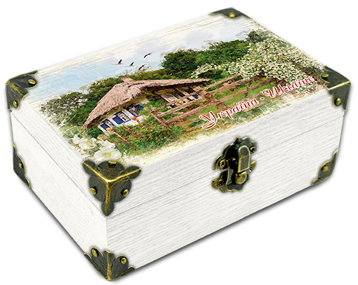 Шкатулка эко декоративная Украина Дом с мальвами 10х15 см Белый (укш06б10х15)
