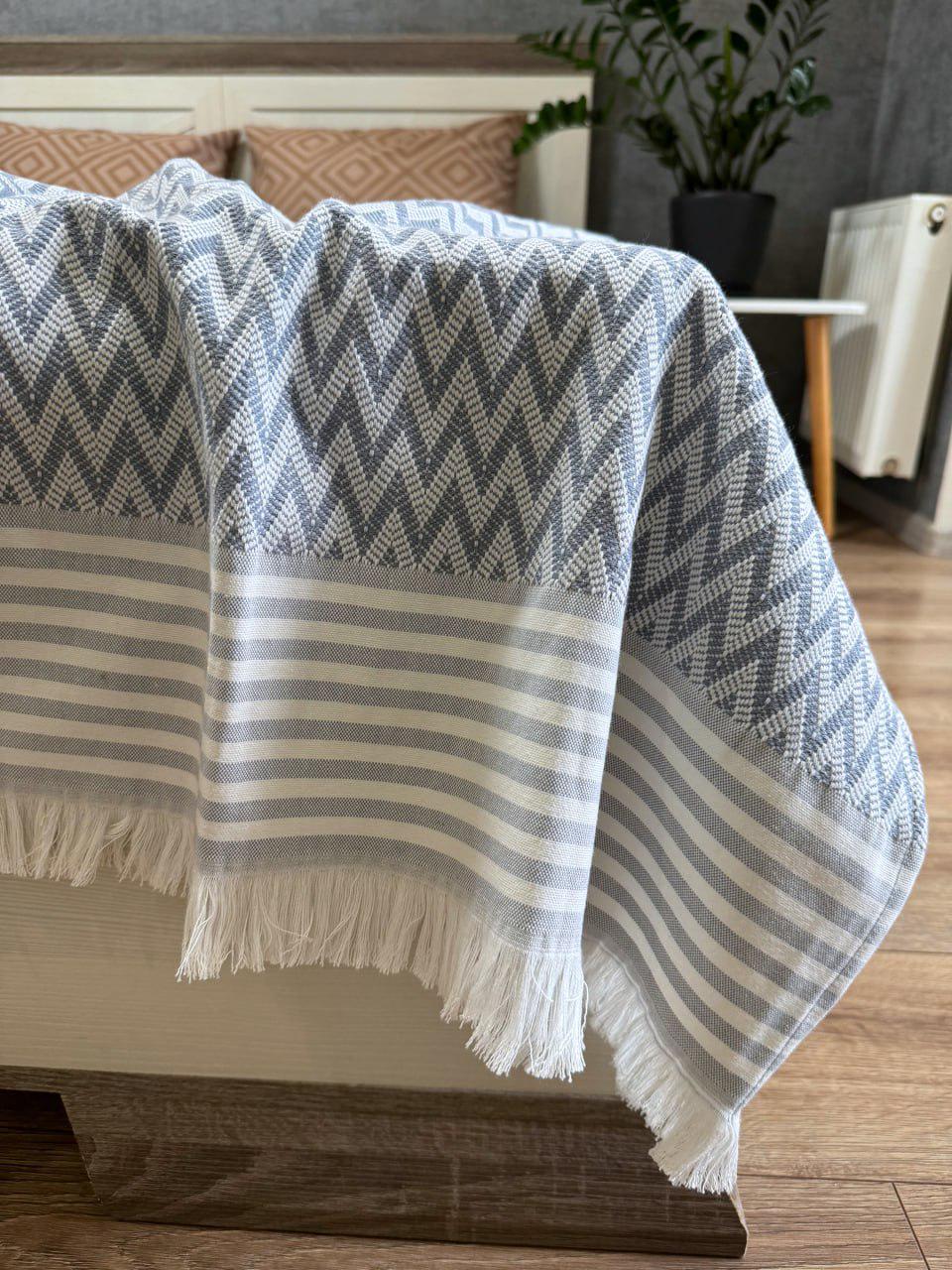 Покривало-плед Орнамент бавовняне євро 200х230 см Блакитний (19142070) - фото 4 Покривало-плед Орнамент бавовняне євро 200х230 см Блакитний (19142070) - фото 4